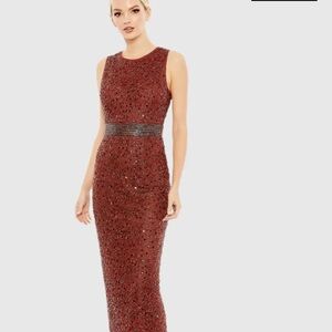 Mac Duggal Burgundy Embellished Maxi Dress